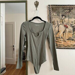 Abercrombie Long Sleeve Ribbed Olive Green Bodysuit